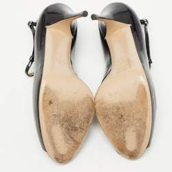 Pre Owned Valentino Black Patent Leather Ankle Strap Pumps Size 39.5