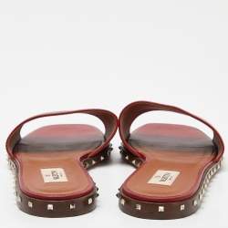 Pre Owned Valentino Red Leather Soul Rockstud Flat Slides Size 41