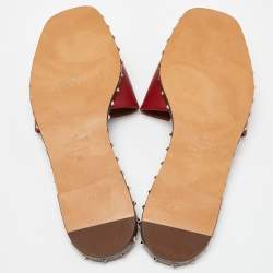 Pre Owned Valentino Red Leather Soul Rockstud Flat Slides Size 41