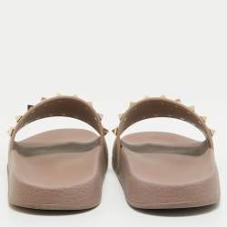 Pre Owned Valentino Dusty Pink Rubber Rockstud Slides Size 36