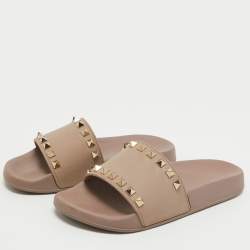 Pre Owned Valentino Dusty Pink Rubber Rockstud Slides Size 36