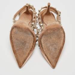 Pre Owned Valentino Metallic Leather Rockstud Ankle Strap Pumps Size 37