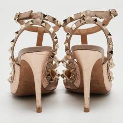 Pre Owned Valentino Metallic Leather Rockstud Ankle Strap Pumps Size 37