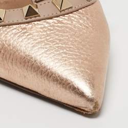 Pre Owned Valentino Metallic Leather Rockstud Ankle Strap Pumps Size 37