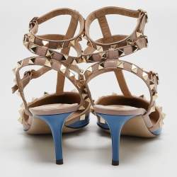 Pre Owned Valentino Blue Patent Leather Rockstud Ankle Strap Pumps Size 38.5