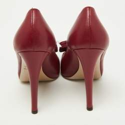 Pre Owned Valentino Burgundy Leather Rose Applique Peep Toe Pumps Size 37.5