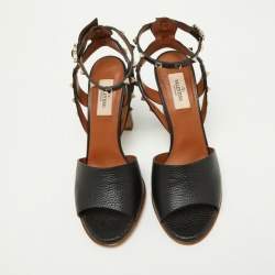 Pre Owned Valentino Black Leather Rockstud Ankle Strap Sandals Size 40
