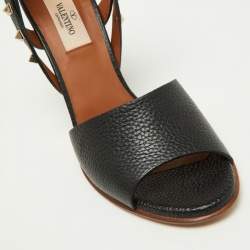 Pre Owned Valentino Black Leather Rockstud Ankle Strap Sandals Size 40