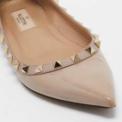 Pre Owned Valentino Beige Patent Leather Rockstud Ballet Flats Size 36.5