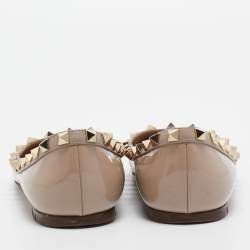 Pre Owned Valentino Beige Patent Leather Rockstud Ballet Flats Size 36.5