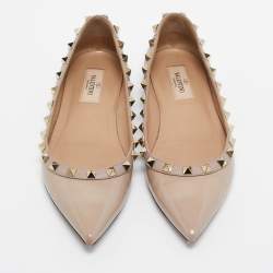 Pre Owned Valentino Beige Patent Leather Rockstud Ballet Flats Size 36.5