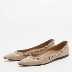 Pre Owned Valentino Beige Patent Leather Rockstud Ballet Flats Size 36.5