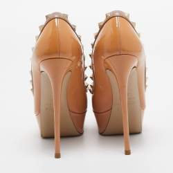 Valentino Beige Patent Leather Rockstud Platform Peep Toe Pumps Size 36.5