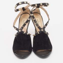 Valentino Black Suede and Leather Rockstud Ankle Strap Sandals Size 40