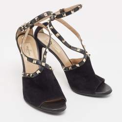 Valentino Black Suede and Leather Rockstud Ankle Strap Sandals Size 40
