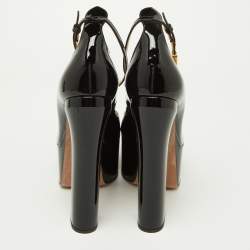 Pre Owned Valentino Black Patent Leather Tan-Go Platform Ankle Strap Pumps Size 38
