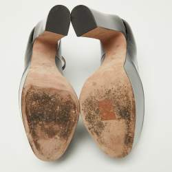 Pre Owned Valentino Black Patent Leather Tan-Go Platform Ankle Strap Pumps Size 38