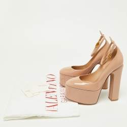 Pre Owned Valentino Pink Patent Leather Tan-Go Platform Ankle Strap Pumps Size 38