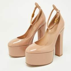 Pre Owned Valentino Pink Patent Leather Tan-Go Platform Ankle Strap Pumps Size 38