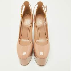 Pre Owned Valentino Pink Patent Leather Tan-Go Platform Ankle Strap Pumps Size 38