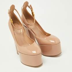 Pre Owned Valentino Pink Patent Leather Tan-Go Platform Ankle Strap Pumps Size 38