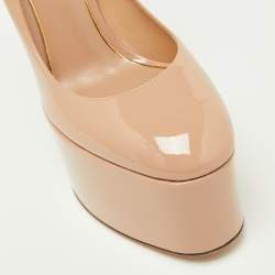 Pre Owned Valentino Pink Patent Leather Tan-Go Platform Ankle Strap Pumps Size 38
