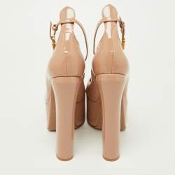Pre Owned Valentino Pink Patent Leather Tan-Go Platform Ankle Strap Pumps Size 38