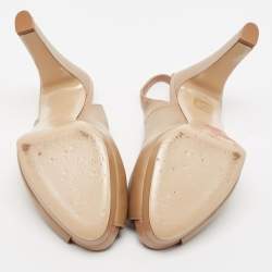 Pre Owned Valentino Brown Leather Peep Toe Platform Slingback Pumps Size 38.5