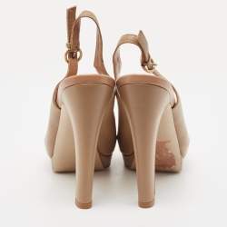 Pre Owned Valentino Brown Leather Peep Toe Platform Slingback Pumps Size 38.5