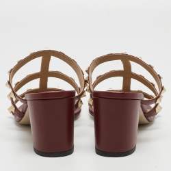Pre Owned Valentino Burgundy Leather Rockstud Sandals Size 41