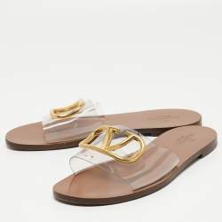 مملوكة مسبقًا Valentino Transparent PVC VLogo Flat Slides Size 39