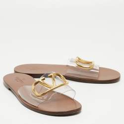 مملوكة مسبقًا Valentino Transparent PVC VLogo Flat Slides Size 39