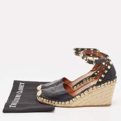Pre Owned Valentino Black Leather Rockstud Wedge Sandals Size 37