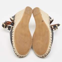 Pre Owned Valentino Black Leather Rockstud Wedge Sandals Size 37