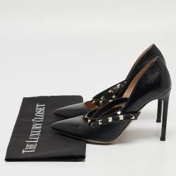Pre Owned Valentino Black Leather Rockstud Ankle Wrap Pumps Size 36.5