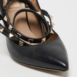 Pre Owned Valentino Black Leather Rockstud Ankle Wrap Pumps Size 36.5