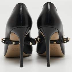 Pre Owned Valentino Black Leather Rockstud Ankle Wrap Pumps Size 36.5