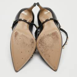 Pre Owned Valentino Black Leather Rockstud Ankle Wrap Pumps Size 36.5