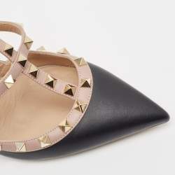 Pre Owned Valentino Black/Dusty Pink Leather Rockstud Ankle Strap Pumps Size 39