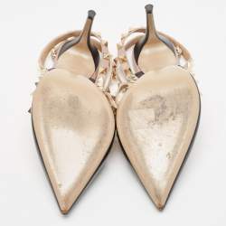 Pre Owned Valentino Black/Dusty Pink Leather Rockstud Ankle Strap Pumps Size 39