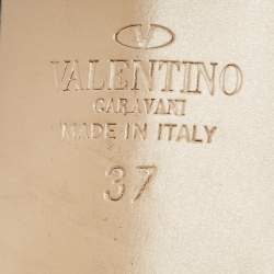 Pre Owned Valentino Black Leather Rockstud Ankle Strap Sandals Size 37