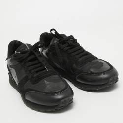 Pre Owned Valentino Black Leather and Suede Rockrunner Law Top Sneakers Size 40