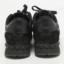 Pre Owned Valentino Black Leather and Suede Rockrunner Law Top Sneakers Size 40