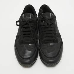 Valentino Black Leather and Suede Rockrunner Law Top Sneakers Size 40