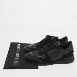 Pre Owned Valentino Black Leather and Suede Rockrunner Law Top Sneakers Size 40