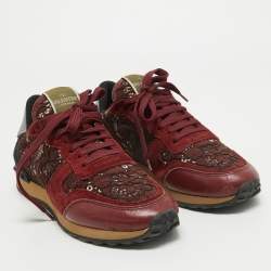 Pre Owned Valentino Multicolor Suede and Lace  Rockrunner Low Top Sneakers Size 39