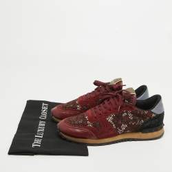 Pre Owned Valentino Multicolor Suede and Lace  Rockrunner Low Top Sneakers Size 39