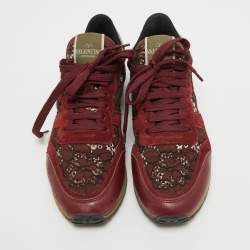 Pre Owned Valentino Multicolor Suede and Lace  Rockrunner Low Top Sneakers Size 39