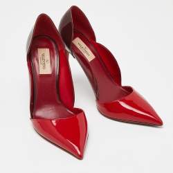 Pre Owned Valentino Tricolor Patent Leather Scalloped Pointed Toe Pumps Size 38