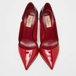 Pre Owned Valentino Tricolor Patent Leather Scalloped Pointed Toe Pumps Size 38